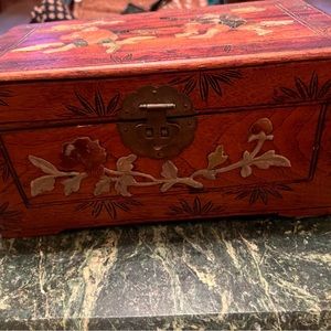 Chinese Fisherman Hand Carved Wooden Jewelry Box